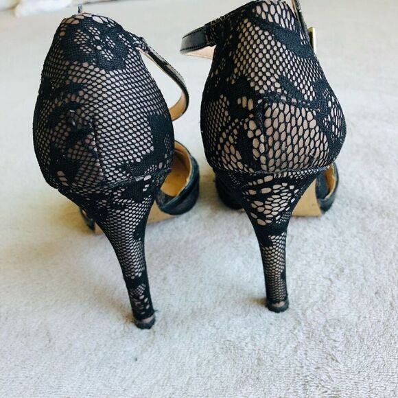 Sole Society Black Lace So Nicola Pointed Toe T-Strap Stiletto Pump - Picture 4 of 16